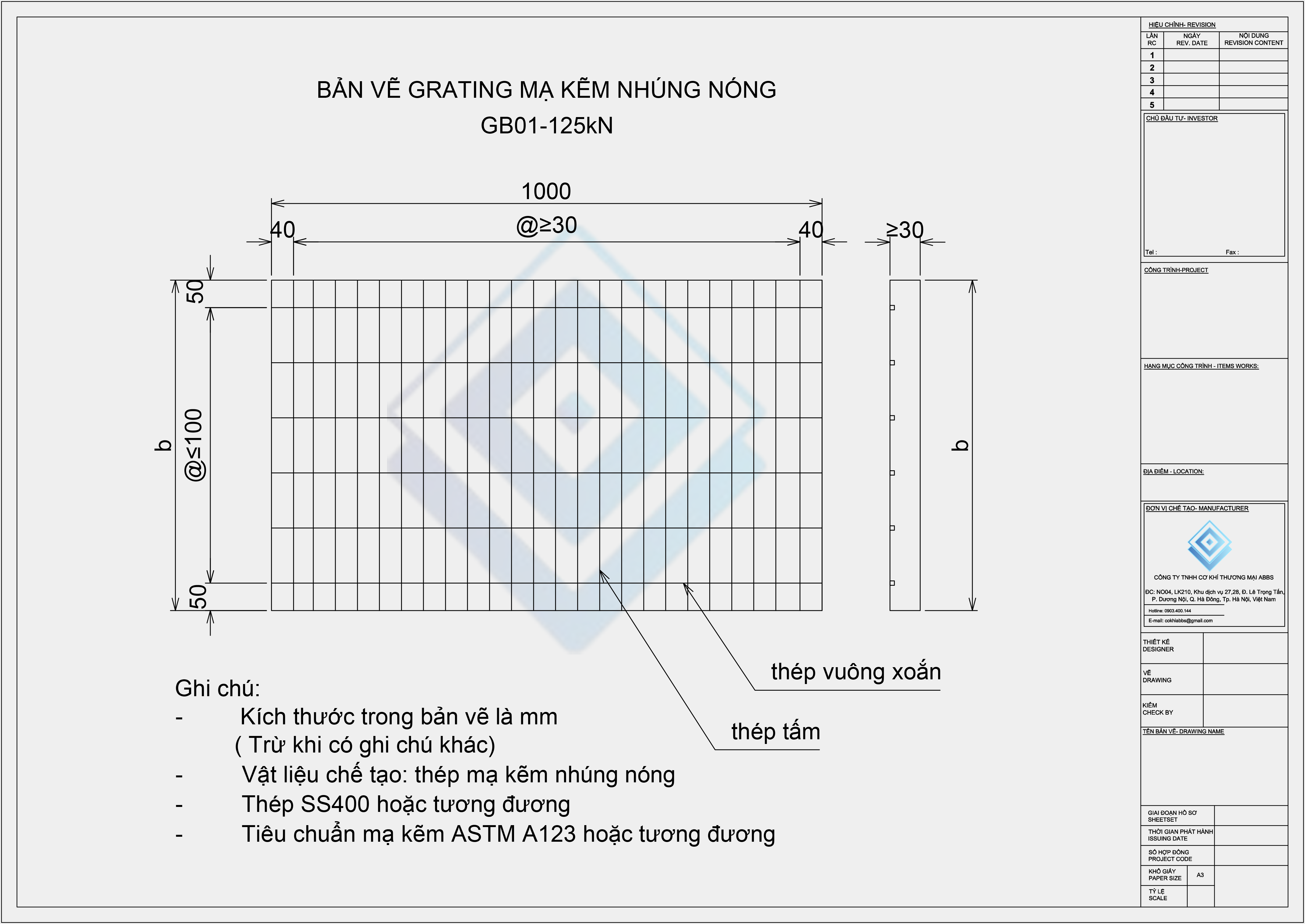 Grating GB01-125kN – Lưới sàn tải trọng lớn, chuẩn công nghiệp nặng